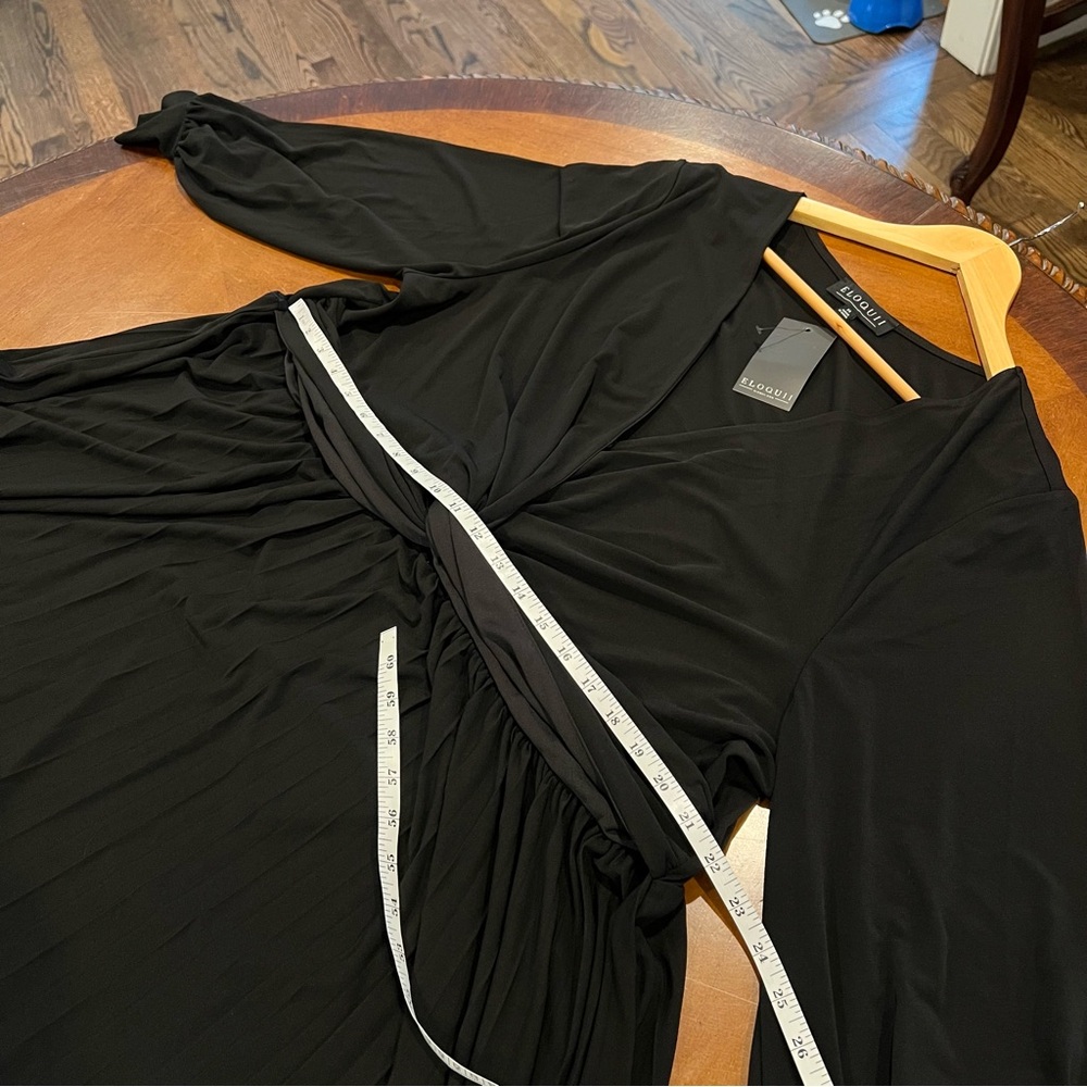 NEW $110 Eloquii Knot Front Pleated Skirt Dress Black Stretch Jersey Midi 24 - Picture 14 of 16